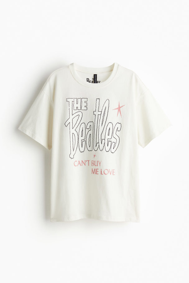 H&M Oversized T-shirt Med Tryck Naturvit/the Beatles
