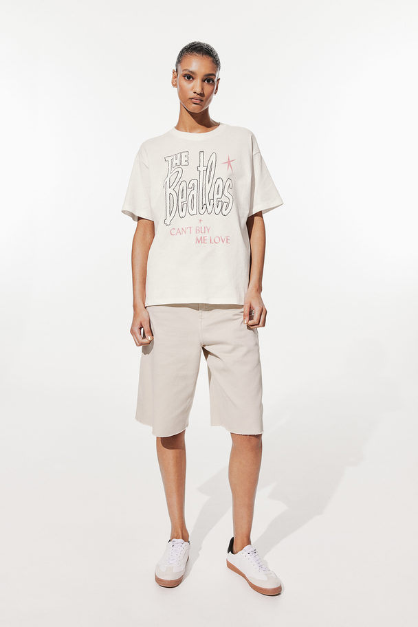 H&M Oversized Printed T-shirt Natural White/the Beatles