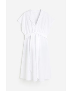 MAMA Blusenkleid mit Bindegürtel Weiß