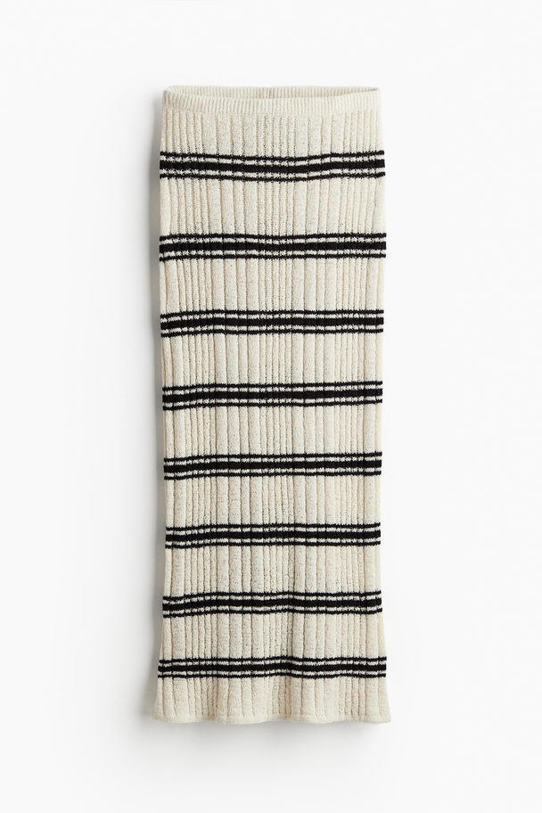 H&M Rib-knit Pencil Skirt Cream/striped