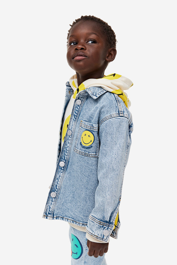 H&M Jeansskjorta Med Tryck Denimblå/smileyworld®