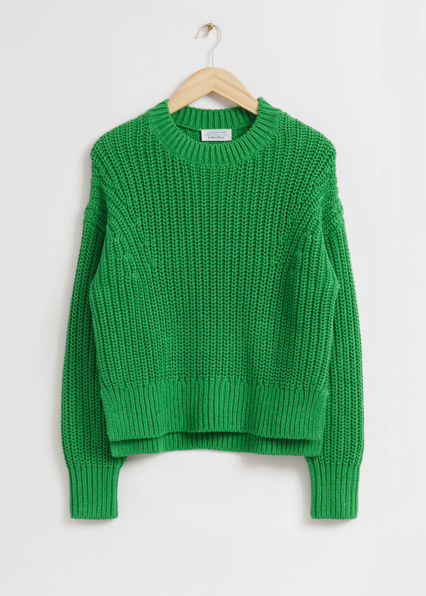 & Other Stories Chunky Knit Crewneck Jumper Bright Green