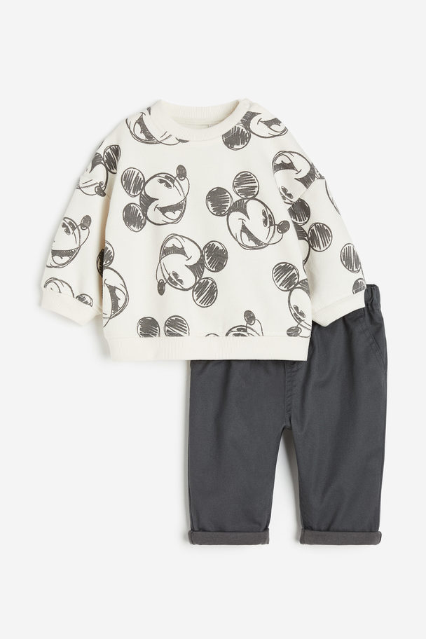 H&M 2-piece Set Natural White/mickey Mouse