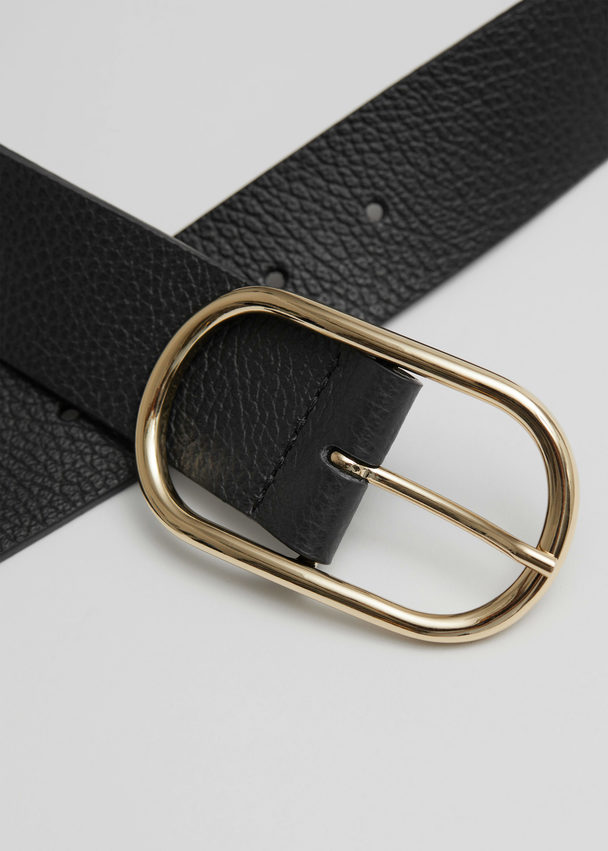 & Other Stories Oval Buckled Leather Belt Black