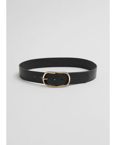 Oval Buckled Leather Belt Black