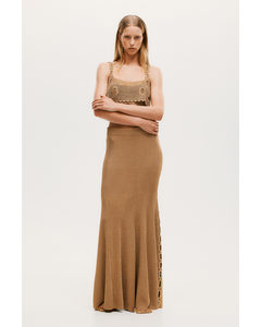 Glittery Crochet-look-panel Skirt Gold-coloured