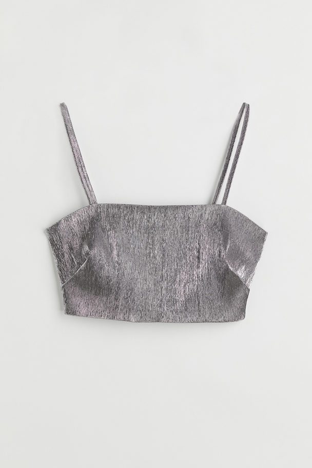 H&M Glittery Cropped Top Silver-coloured