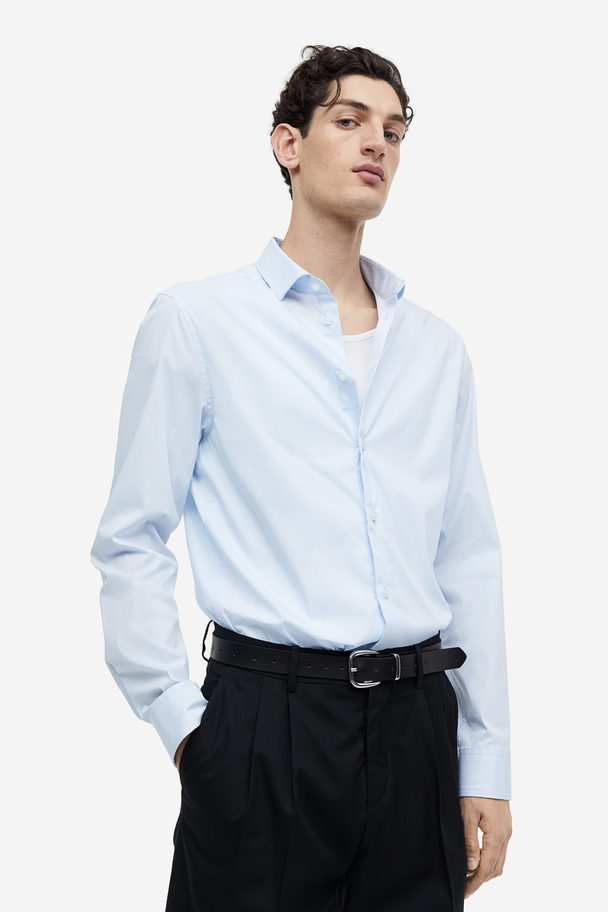 H&M Stretchoverhemd - Slim Fit Lichtblauw/gestreept