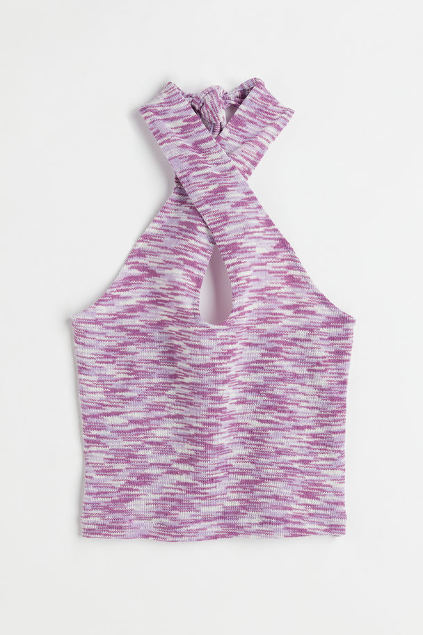 H&M Fine-knit Halterneck Top Purple Marl