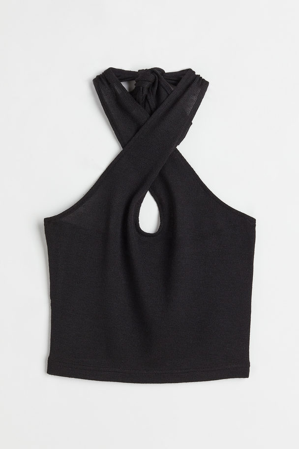 H&M Fine-knit Halterneck Top Black