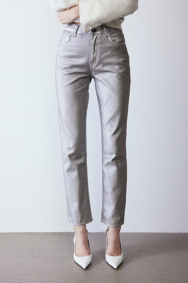H&M Coated Straight High Jeans Silver-coloured