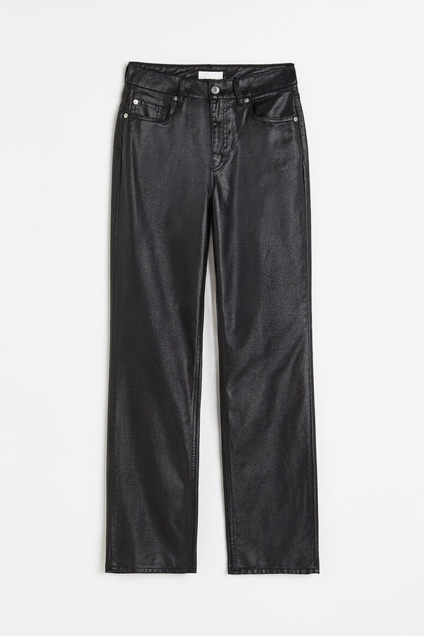 H&M Coated Straight High Jeans Schwarz