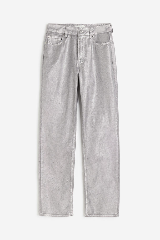 H&M Coated Straight High Jeans Silver-coloured