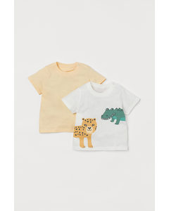 Set Van 2 Tricot T-shirts Lichtgeel/dieren