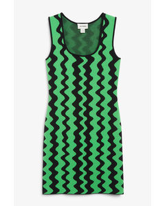 Jacquard Mini Dress Green And Black Pattern