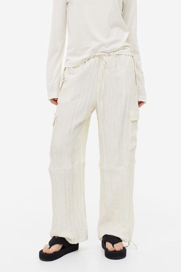 H&M Drawstring-detail Cargo Trousers Cream