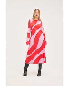 Lange Bodycon-jurk Met Boothals Rode En Roze Golven