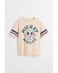 T-shirt Med Tryk Lys Beige/mickey Mouse