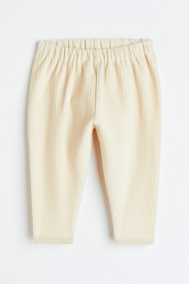 H&M Ribbed Velour Joggers Natural White
