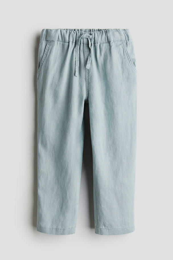 H&M Linen Pull-on Trousers Light Turquoise