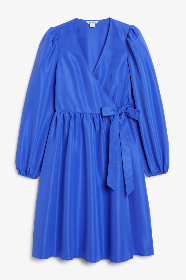 Monki Cobalt Blue Satin Babydoll Wrap Dress Cobalt Blue