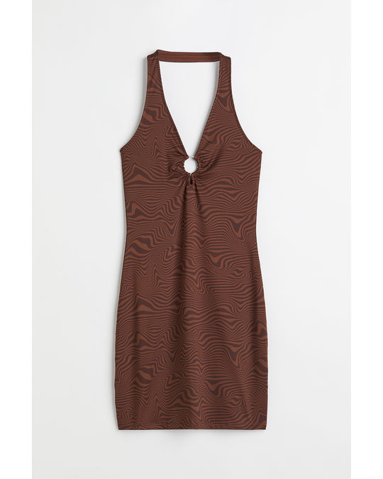H&M Halterneck Dress Brown/patterned