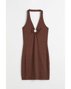 Halterneck-kjole Brun/mønstret