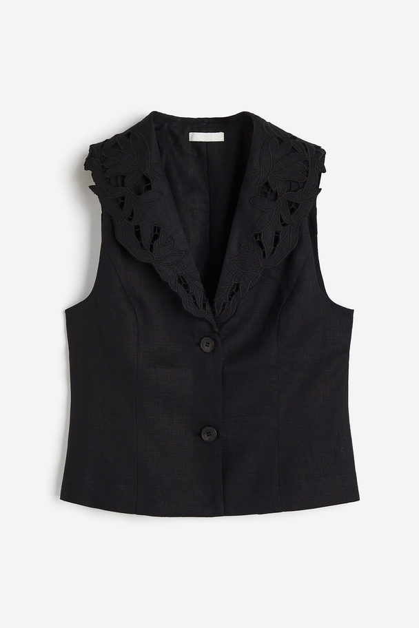 H&M Broderie Anglaise Linen Waistcoat Black