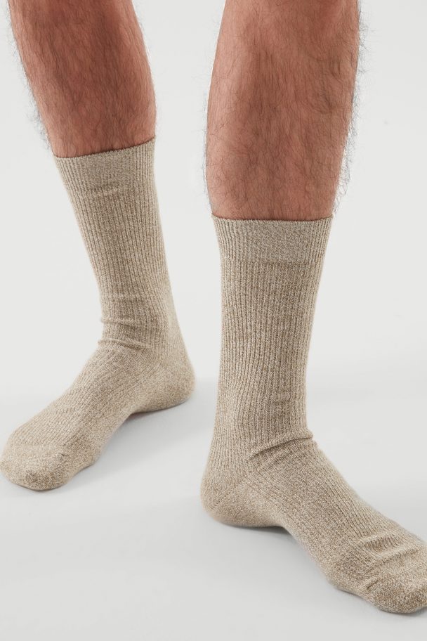 COS Ribbed Socks Beige / White