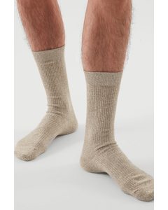 Ribbed Socks Beige / White