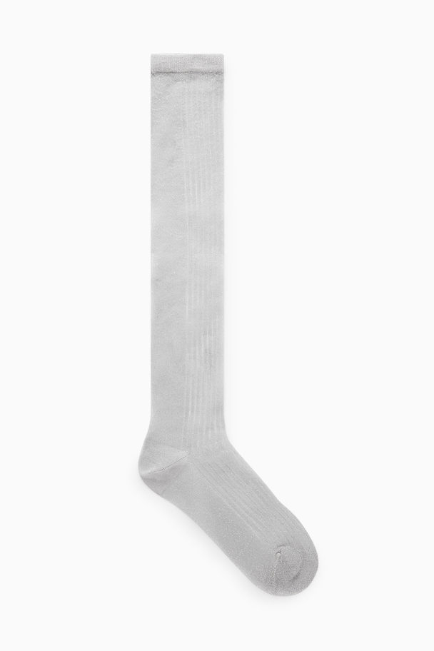 COS Sheer Metallic Knee-high Socks Silver