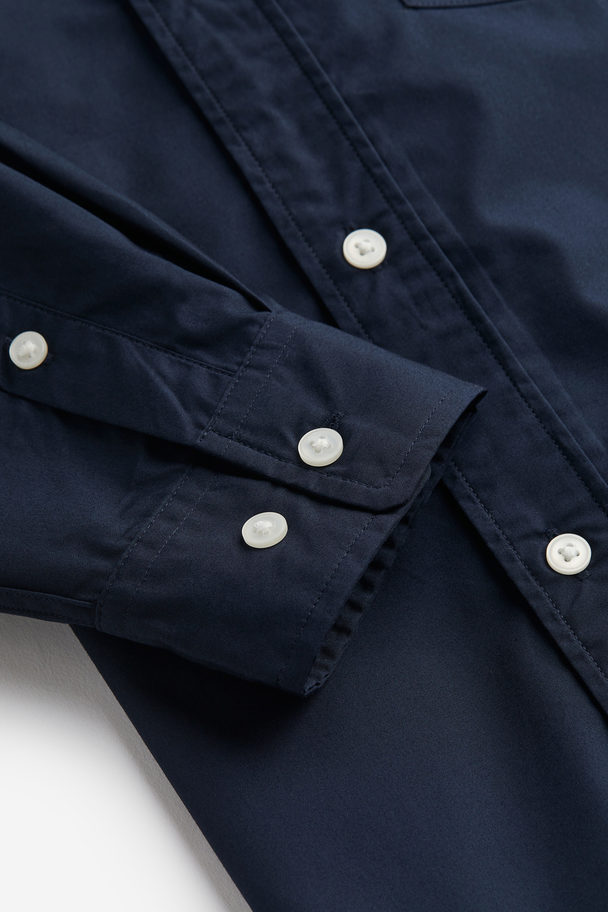 H&M Overhemd Van Popeline - Loose Fit Marineblauw