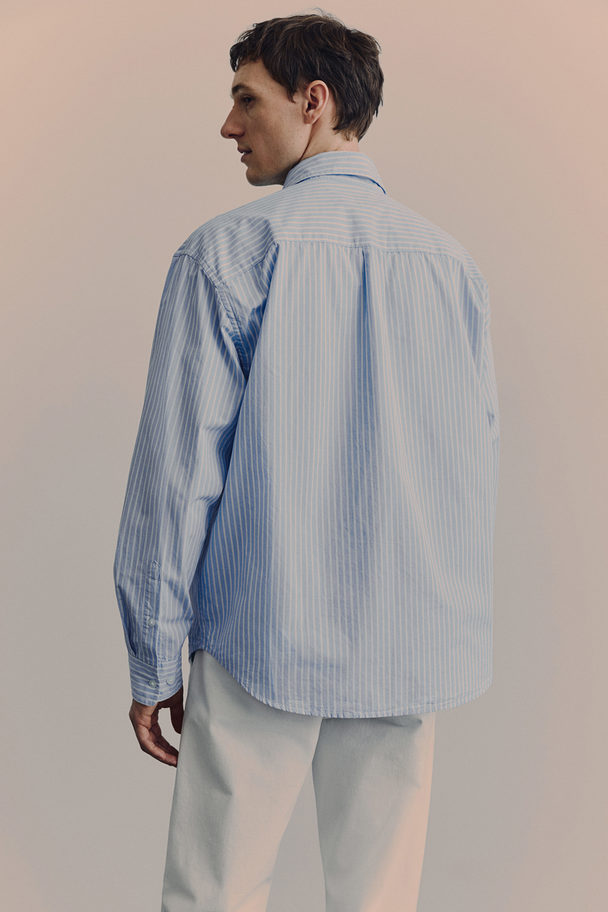 H&M Overhemd Van Popeline - Loose Fit Lichtblauw/gestreept