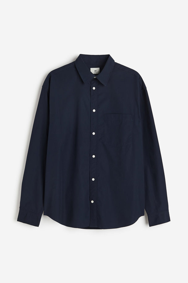 H&M Overhemd Van Popeline - Loose Fit Marineblauw