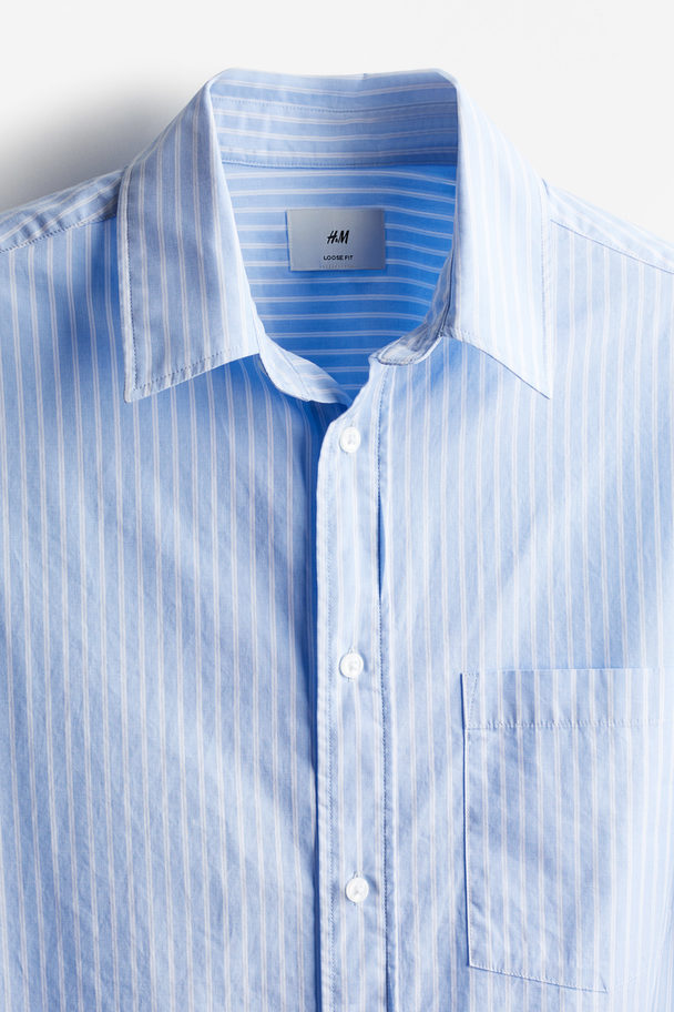 H&M Overhemd Van Popeline - Loose Fit Lichtblauw/gestreept