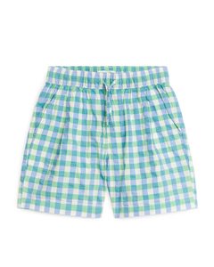 Cotton-linen Shorts Green/blue/white