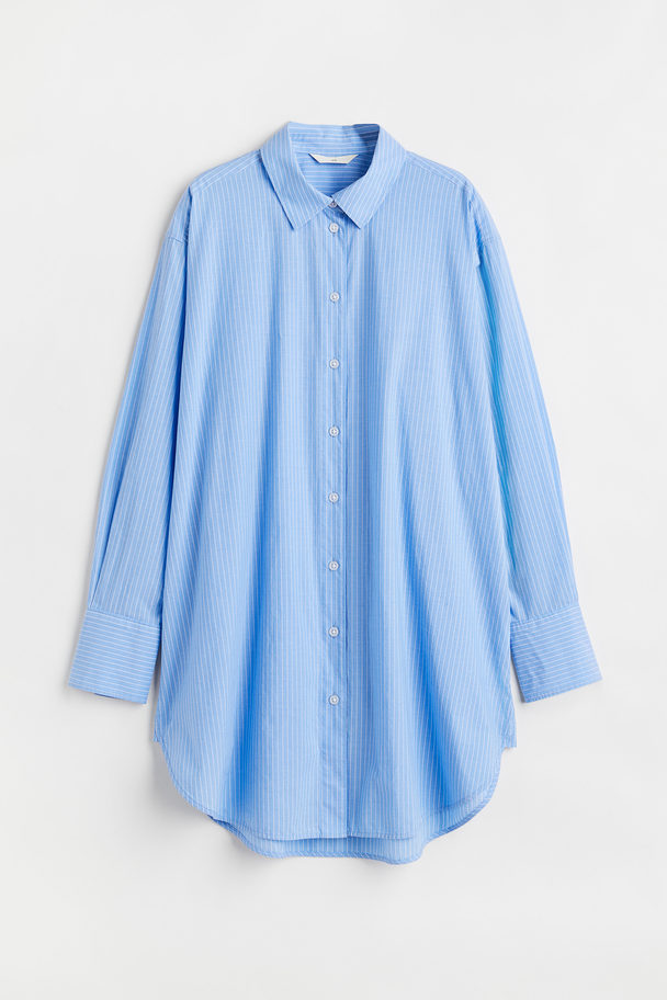 H&M Long Cotton Shirt Blue/pinstriped