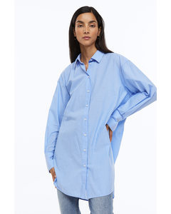 Long Cotton Shirt Blue/pinstriped