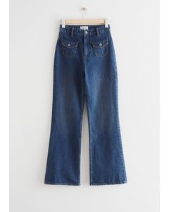 Flared Patch Pocket Jeans Mid Blue