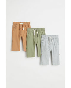 3-pack Roll-up Trousers Khaki Green/striped