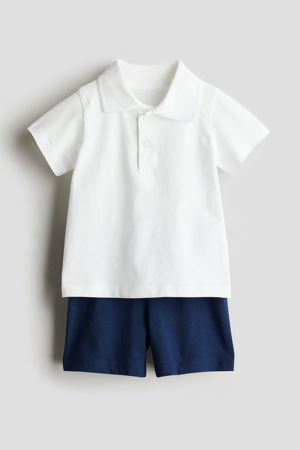 H&M 2-piece Cotton Jersey Set White/navy Blue