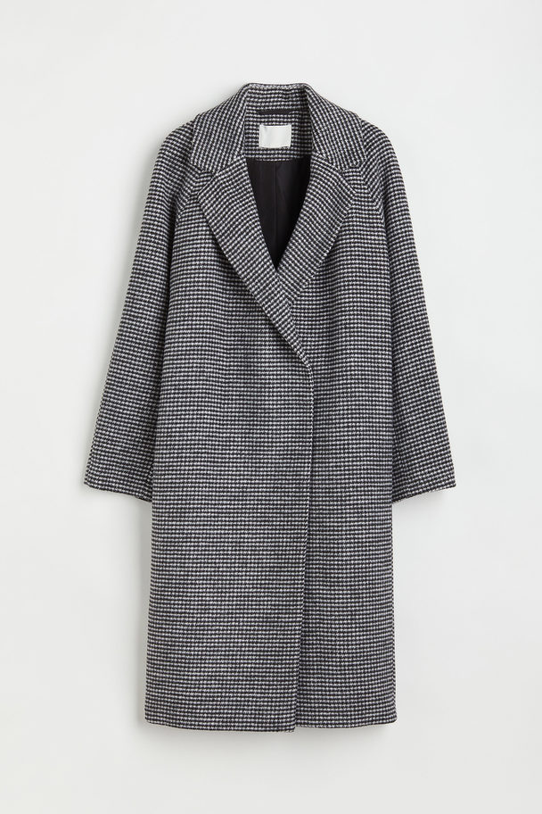 H&M Double-breasted Coat White/dogtooth-patterned