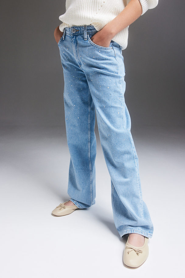 H&M Wide Leg Low Jeans Light Denim Blue/hearts