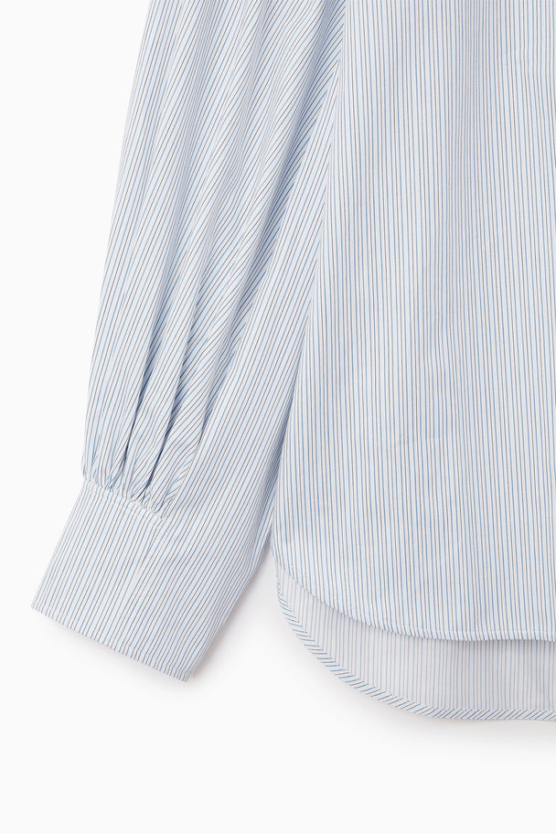 COS Gathered Grandad-collar Blouse White / Blue / Striped