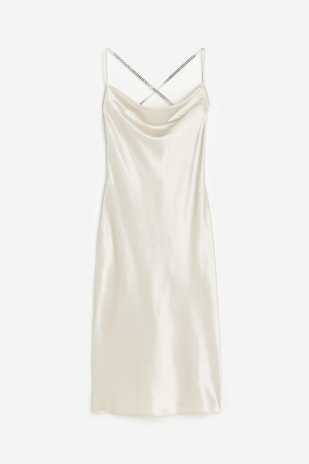 H&M Rhinestone-embellished Satin Slip Dress Light Beige