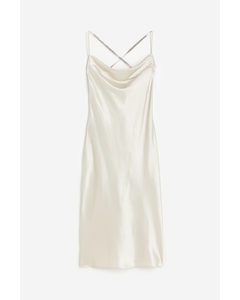 Rhinestone-embellished Satin Slip Dress Light Beige