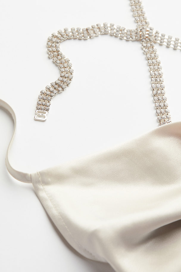 H&M Rhinestone-embellished Satin Slip Dress Light Beige