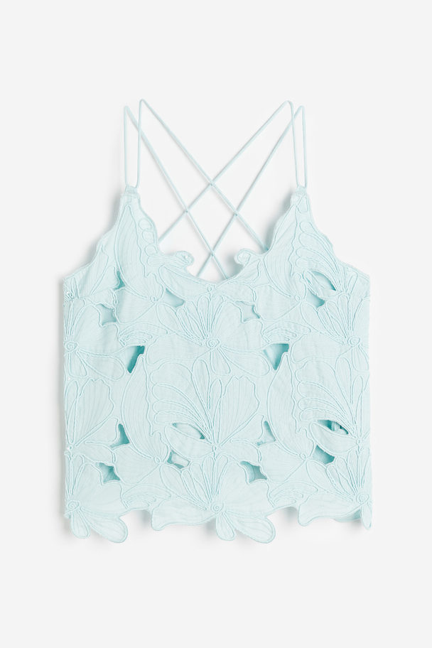 H&M Embroidered Top Light Turquoise