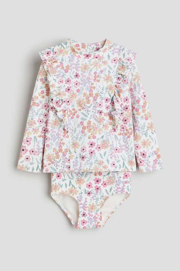 H&M Patterned Flounced Swim Set Pink/floral