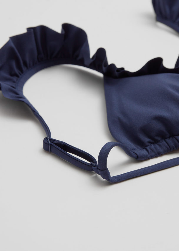& Other Stories Frilled Triangle Bikini Top Navy